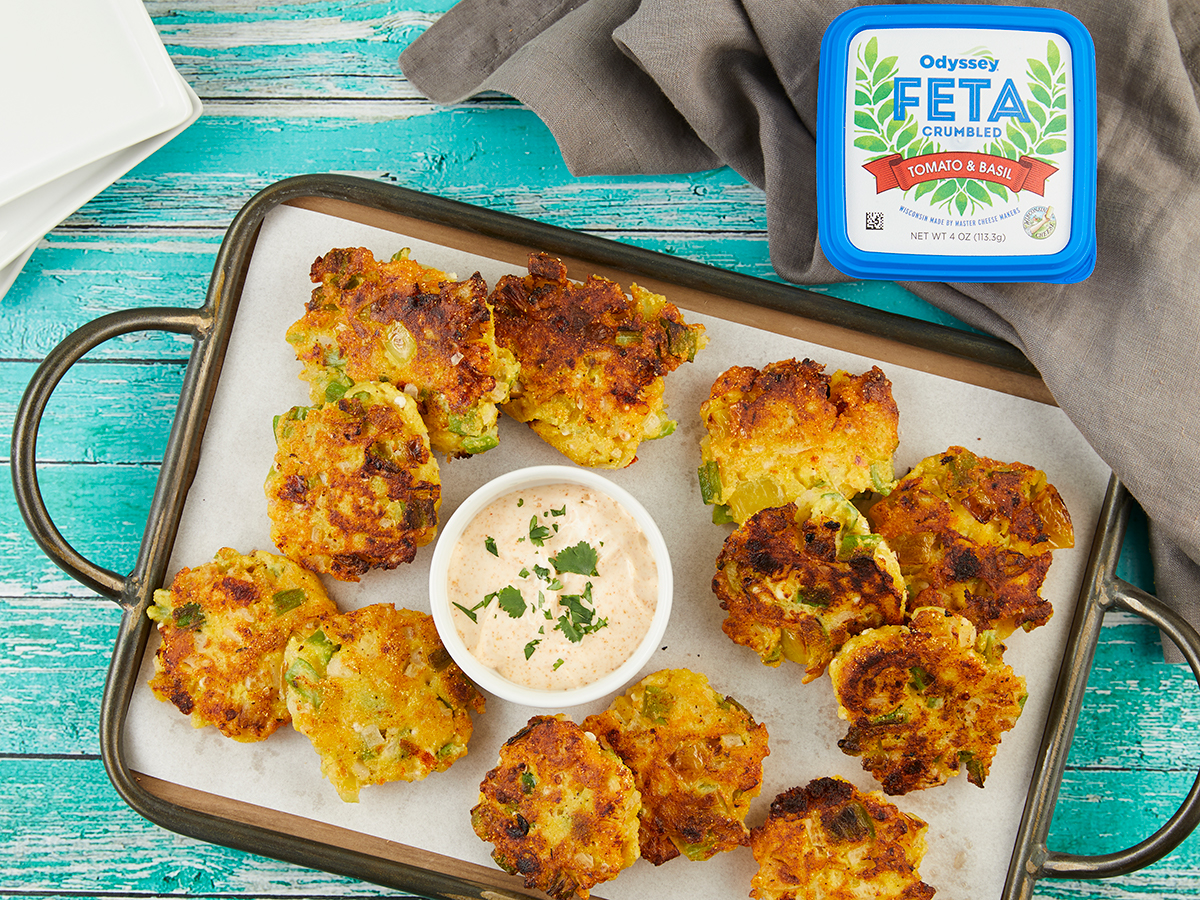 Green tomato fritters with feta